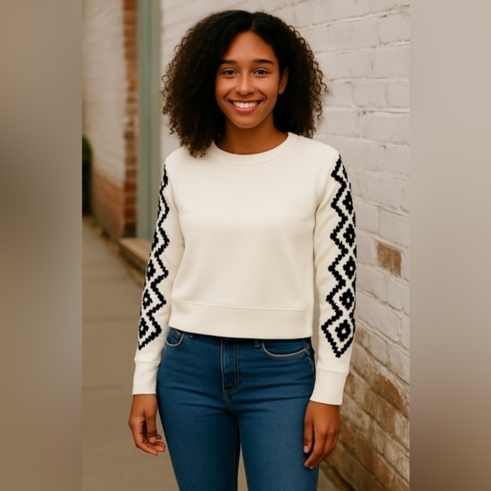 Vintage Lauren Ralph Lauren Active Ivory Black Sweatshirt Top GUC M #1322